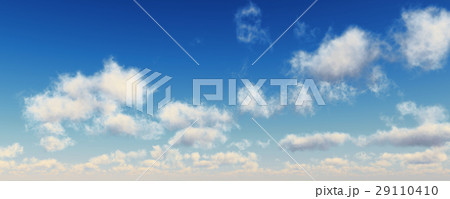 Blue sky with fluffy white clouds. Wide format. 29110410