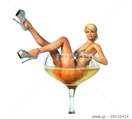 Pretty woman in bikini sitting inside a champagne glass. With clipping path. Pretty woman in bikini sitting inside a champagne glass. With clipping path. 29110414