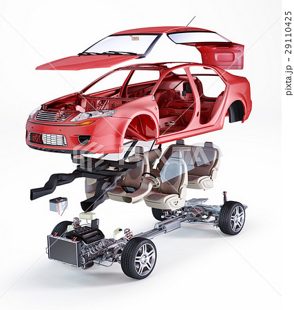 Generic sedan car, technical exploded illustration Generic sedan car, technical exploded illustration 29110425