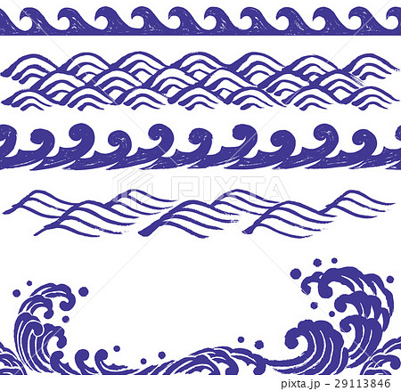 墨 和風な波のラインのイラスト素材