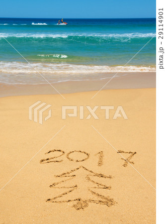 digits 2017 and Christmas tree on the beach digits 2017 and Christmas tree on the beach 29114901