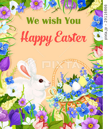 Happy Easter wishes greeting card vector bunny eggのイラスト