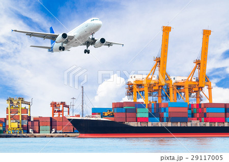 Container cargo freight ship with cargo plane Container cargo freight ship with cargo plane 29117005