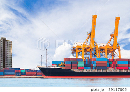 Container cargo freight ship with crane loading Container cargo freight ship with crane loading 29117006