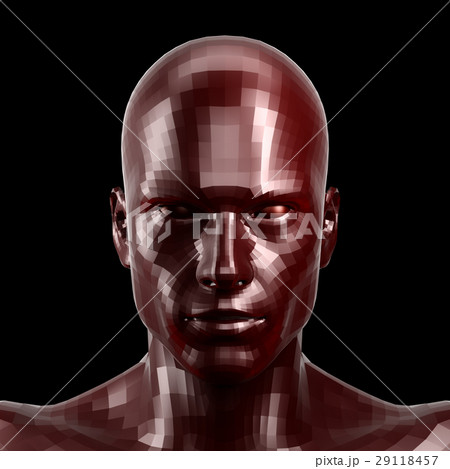 3D rendering. Faceted red robot face with red eyes 29118457