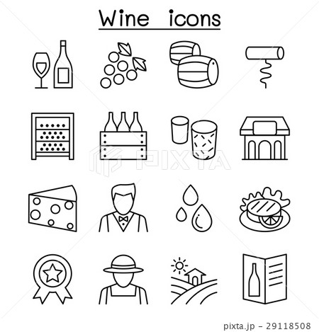 Wine icon set in thin line styleのイラスト素材 [29118508] - PIXTA