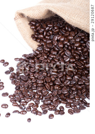 Coffee beans in burlap sack isolated on white Coffee beans in burlap sack isolated on white 29120687