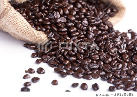 Coffee beans in burlap sack isolated on white Coffee beans in burlap sack isolated on white 29120688