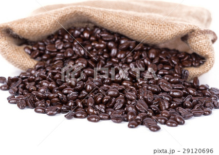 Coffee beans in burlap sack isolated on white Coffee beans in burlap sack isolated on white 29120696