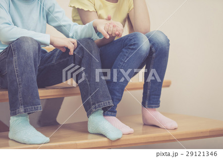 happy children which are sitting on the stairs  29121346