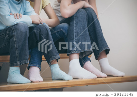 happy children which are sitting on the stairs  29121348