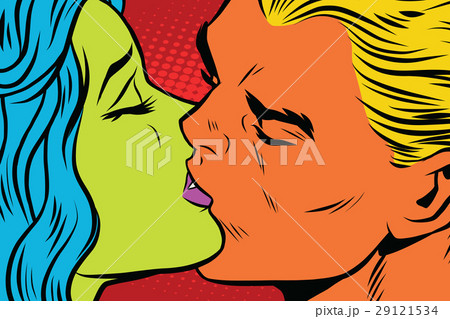 Female alien and male mutant kiss, love couple 29121534