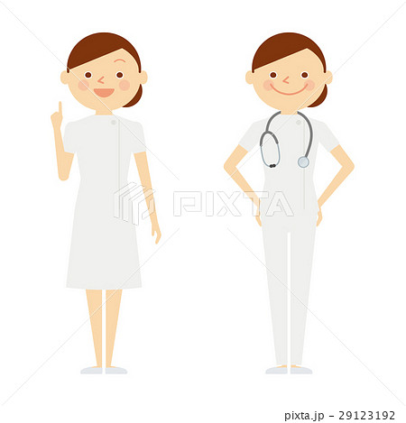 白衣 女性 看護師 全身 セット イラストのイラスト素材
