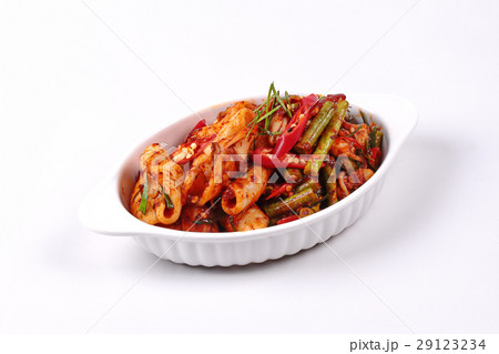 Spicy fried cowpea and squid ,roasted chile paste. Spicy fried cowpea and squid ,roasted chile paste. 29123234