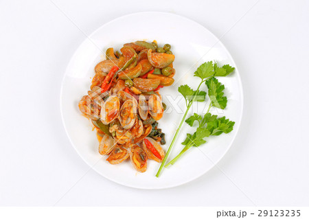 Stir fried clams eggplant with roasted chili paste Stir fried clams eggplant with roasted chili paste 29123235