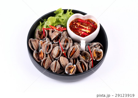 Soft-boiled blood cockles shell  with spicy sauce. 29123919