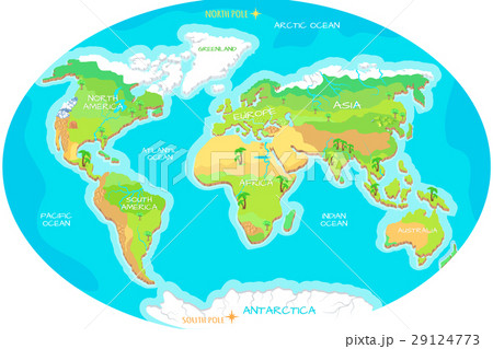 Continents, Oceans on Map of World. Our Planet. 29124773