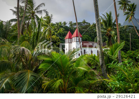 Haapiti church in Moorea island jungle, landscape 29126421