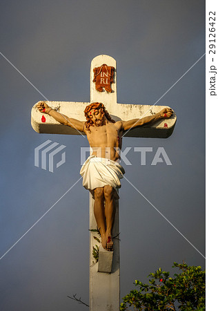 Statue of Jesus Christ on the cross in Moorea 29126422