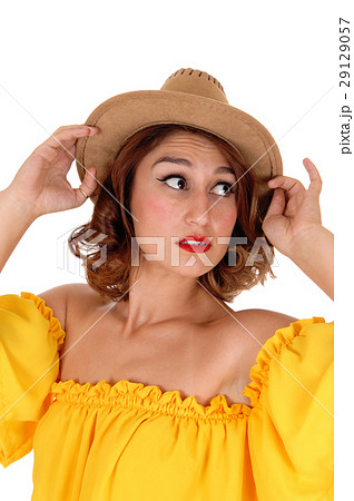 Portrait of woman with cowboy hat. 29129057