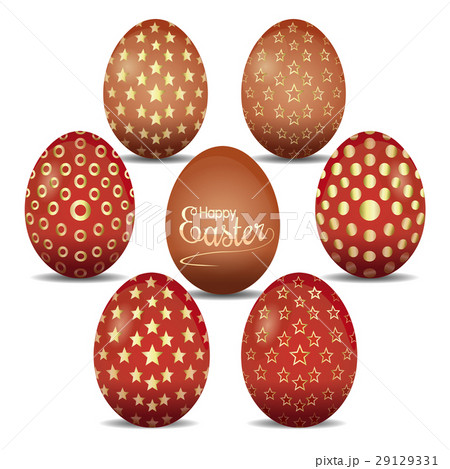 Set of cute Easter eggs with golden ornaments Set of cute Easter eggs with golden ornaments 29129331