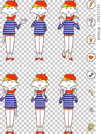 若い女性の6種類の仕草と表情 ボーダーシャツ ベレー帽 若い女性の6種類の仕草と表情 ボーダーシャツ ベレー帽 29131733