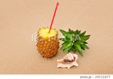 composition of juicy pineapple and sea shells  29131877