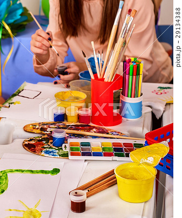 Kindergarten tables and chairs in interior 29134388