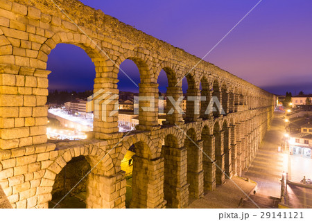 Evening view of old roman aqueduct at Segovia Evening view of old roman aqueduct at Segovia 29141121
