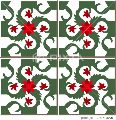 Ceramic tile red flower spiral green cross vine 29143656