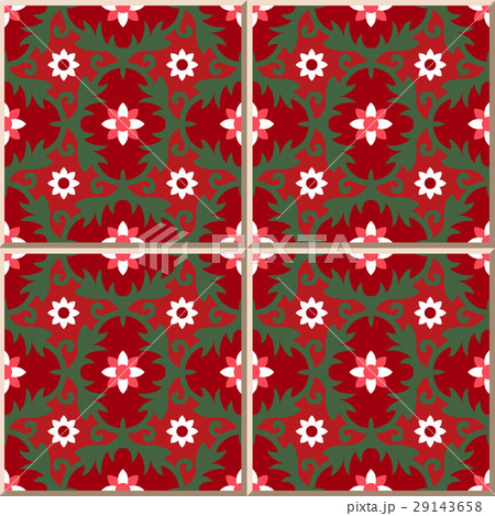 Ceramic tile pattern red tone flower spiral leaf 29143658
