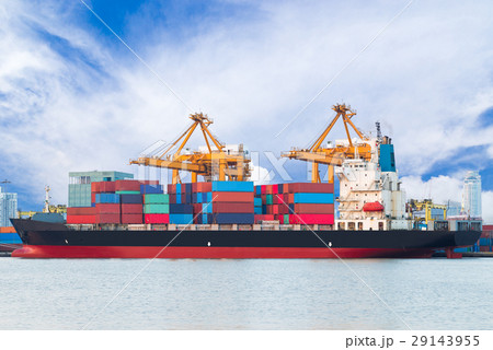 Container cargo freight ship with crane loading  29143955