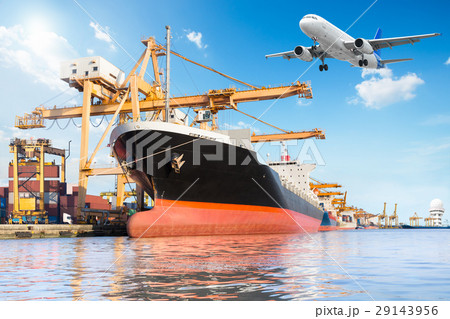 Container cargo freight ship with cargo plane Container cargo freight ship with cargo plane 29143956