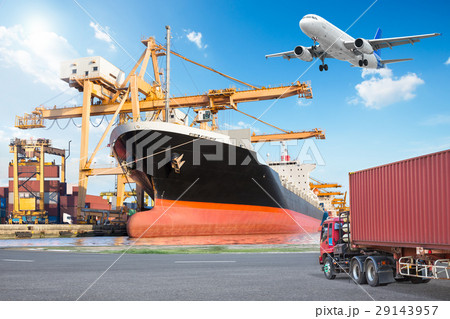 Container cargo freight ship with truck and plane Container cargo freight ship with truck and plane 29143957