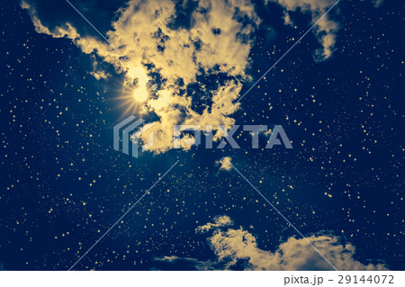 Night sky with many stars, bright full moon. 29144072