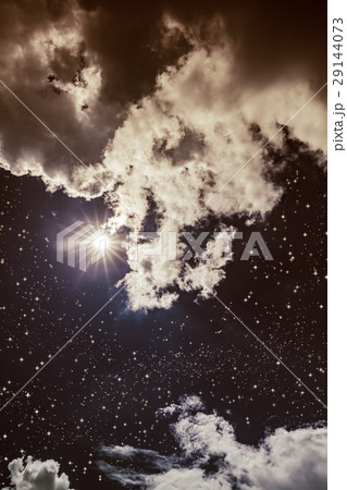 Night sky with many stars, bright full moon. 29144073