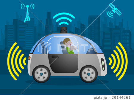 自動運転カーでリラックスするドライバー 自動運転カーでリラックスするドライバー 29144261