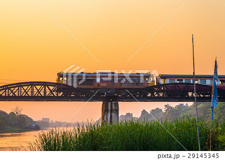 train passing River Kwai bridge train passing River Kwai bridge 29145345