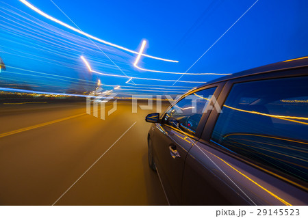 View from Side of Car moving in a night city 29145523