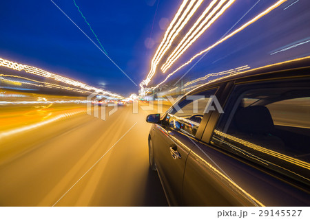 View from Side of Car moving in a night city 29145527