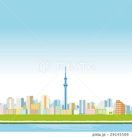 東京スカイツリーと町並みのイラスト素材