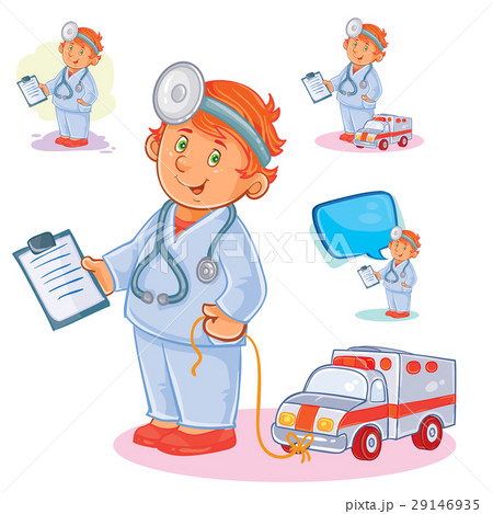 Set vector icons of small child doctor and his toy Set vector icons of small child doctor and his toy 29146935