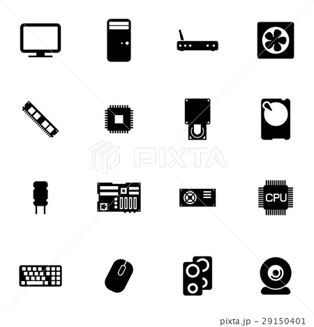 Vector black  PC components  icons set 29150401