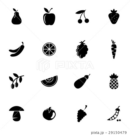 Vector black fruits and vegetables icons set 29150479