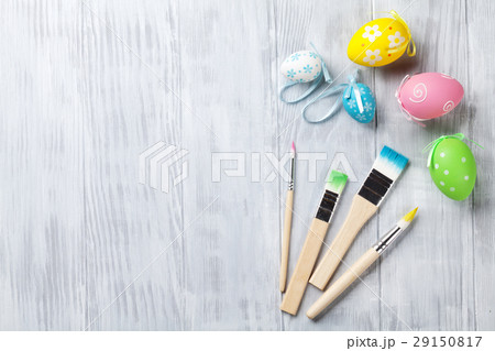 Colorful easter eggs and brushes Colorful easter eggs and brushes 29150817