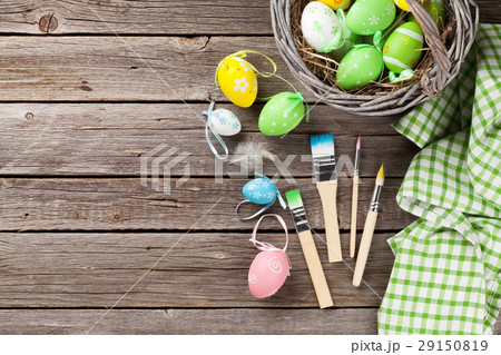 Colorful easter eggs and brushes Colorful easter eggs and brushes 29150819