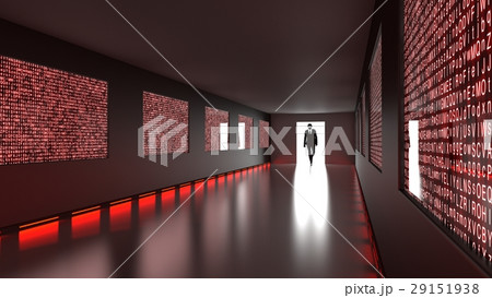 Hacker enters random red letter backdoor hallway Hacker enters random red letter backdoor hallway 29151938