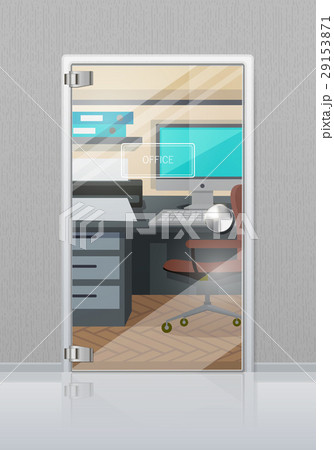 Office Interior Through Glass Door Flat Vector Office Interior Through Glass Door Flat Vector 29153871