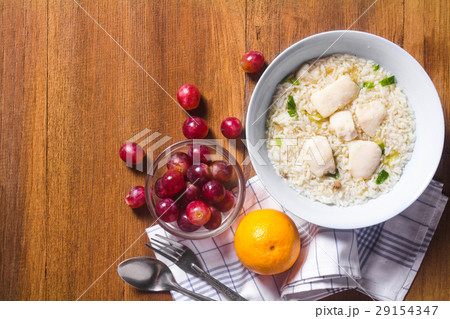 mush rice breakfast and mixed fresh fruits mush rice breakfast and mixed fresh fruits 29154347