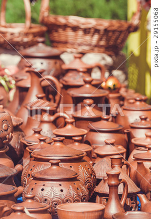 Souvenir pottery on market stand outdoor Souvenir pottery on market stand outdoor 29155068